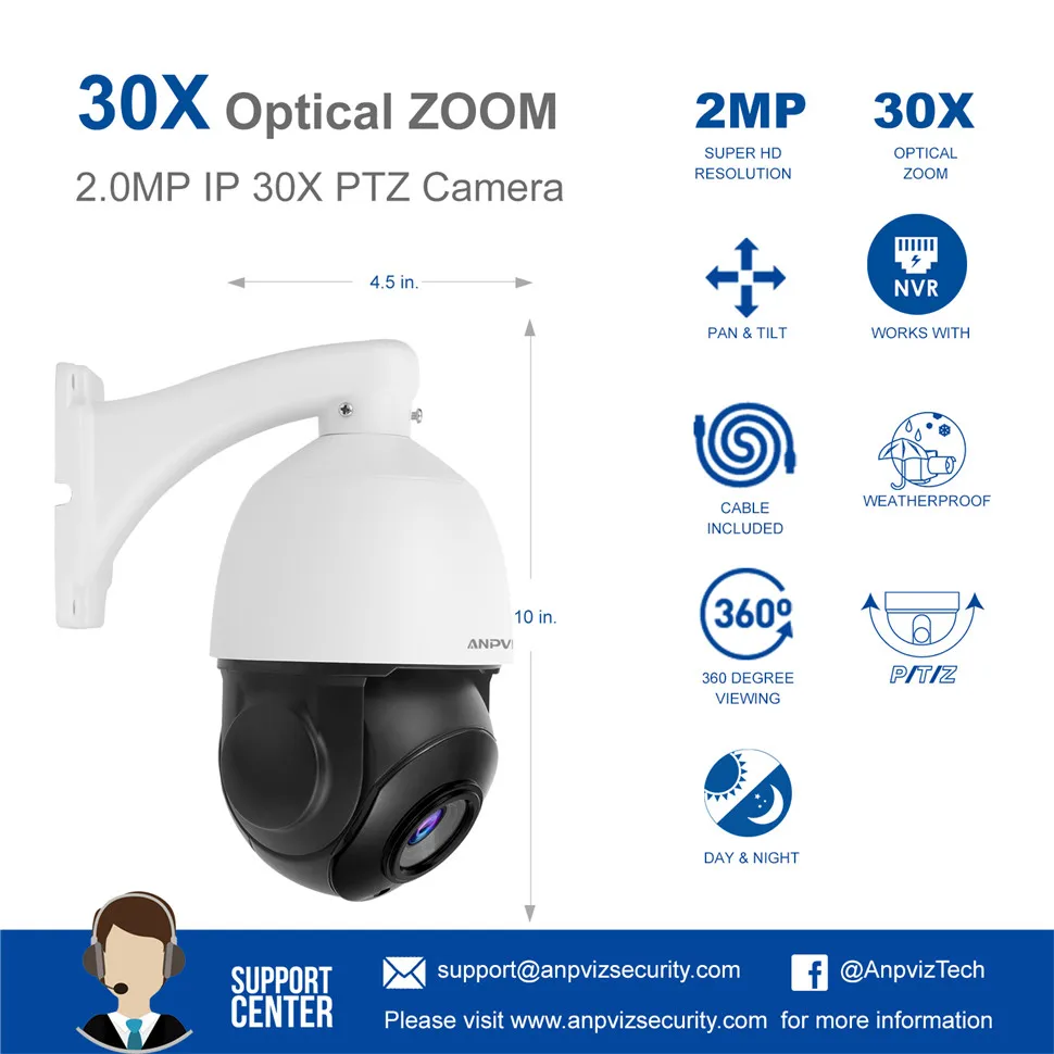 Камера ночного видения UniLook H.265 высокоскоростная PTZ POE IP камера с 30 кратным