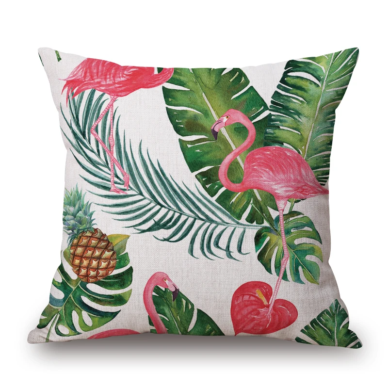 jungle bird chaise chair sofa cushion cover flamingo throw pillow case green leaf almofada tropical decoration cojines for home | Дом и сад