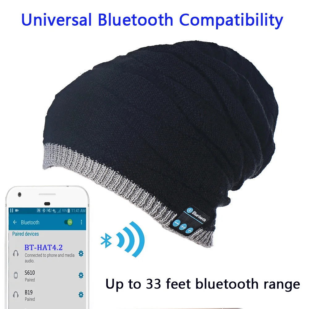 Bluetooth V4.2 Беспроводная стерео умная Beanie гарнитура музыкальные трикотажные