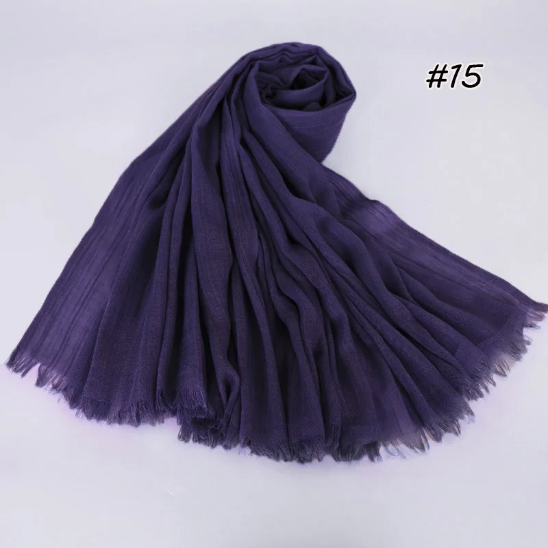 190*120cm oversize women muslim plain frayed hijab scarf femme musulman headscarf islamic shawls crinkle solid pashmina hijabs