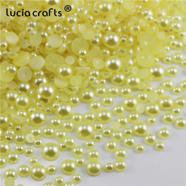 Lucia crafts, 3/4/5/6 мм разноцветный вариант из пластика ABS, имитация полукруглый плоский с оборота полукруглых искусственных жемчужин, 576 шт. F0417 - Цвет: Yellow