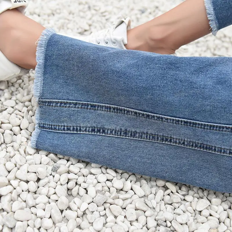 

Wide Leg Women Loose Jeans Pants High Waist Denim Blue BF Style Ankle Length Trousers Plus Size 32 Femme Pantalon 2021 Summer