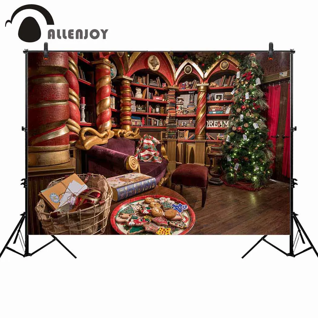 

Allenjoy photography background Christmas shop tree bookshelf gingerbread candy backdrop photocall shoot photobooth photo studio