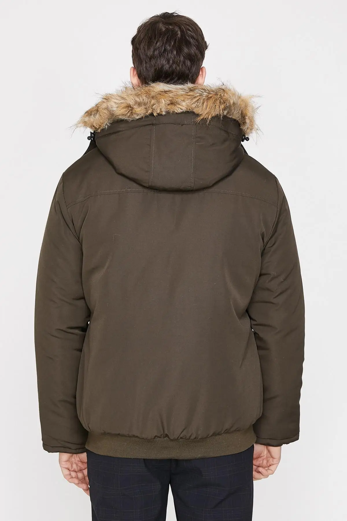 Koton мужские зеленые пальто с капюшоном из искусственного меха на молнии