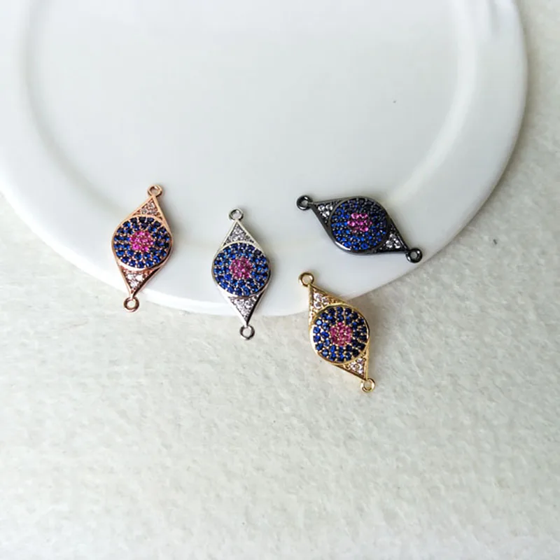 

10Pcs CZ crystal Evil Eye Double Bails Connector CZ zircon Micro pave Charm Jewelry Finding DIY Bracelet necklace making CT136