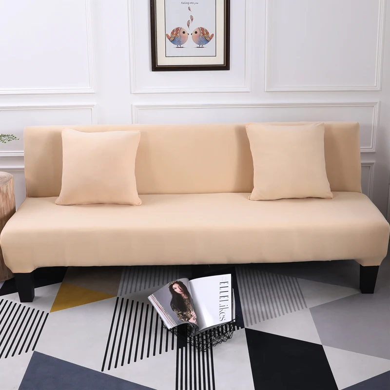 Beige Solid Color Stretch Sofa Cover No Handrails High Elastic Couch Slipcovers Cheap Bed Covers For Livingroom | Дом и сад