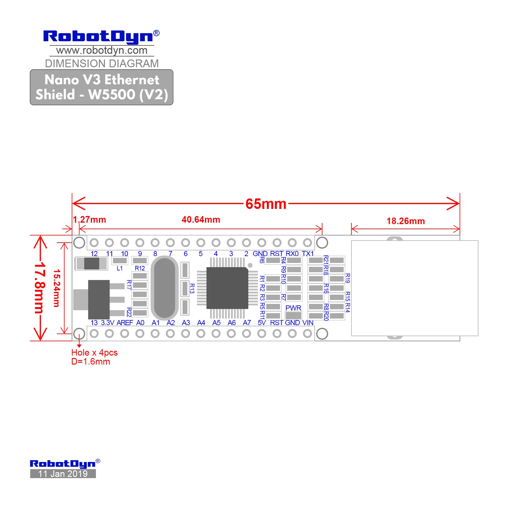 Nano V3 Ethernet Shield - W5500 (V2)