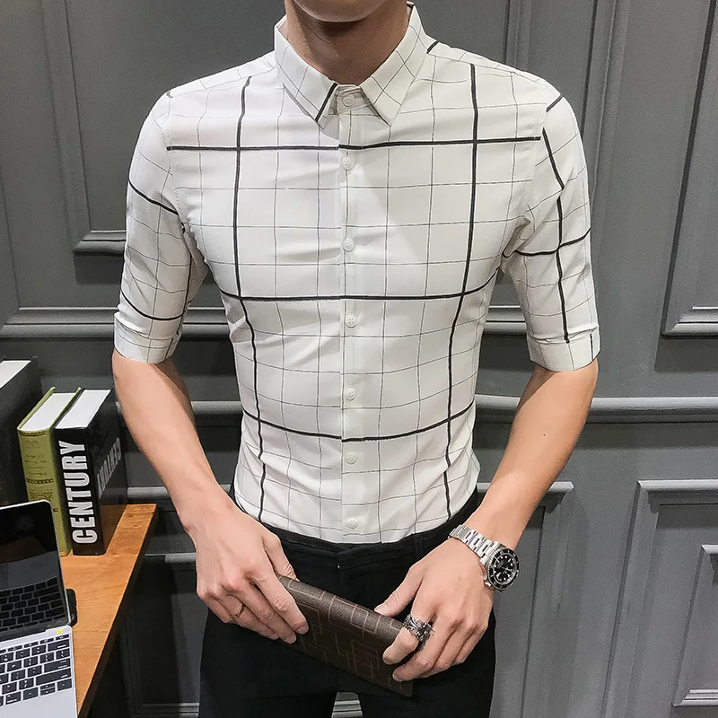 Chemise homme Весна Лето Новая мужская рубашка 2019 уличная мода клетчатая платье
