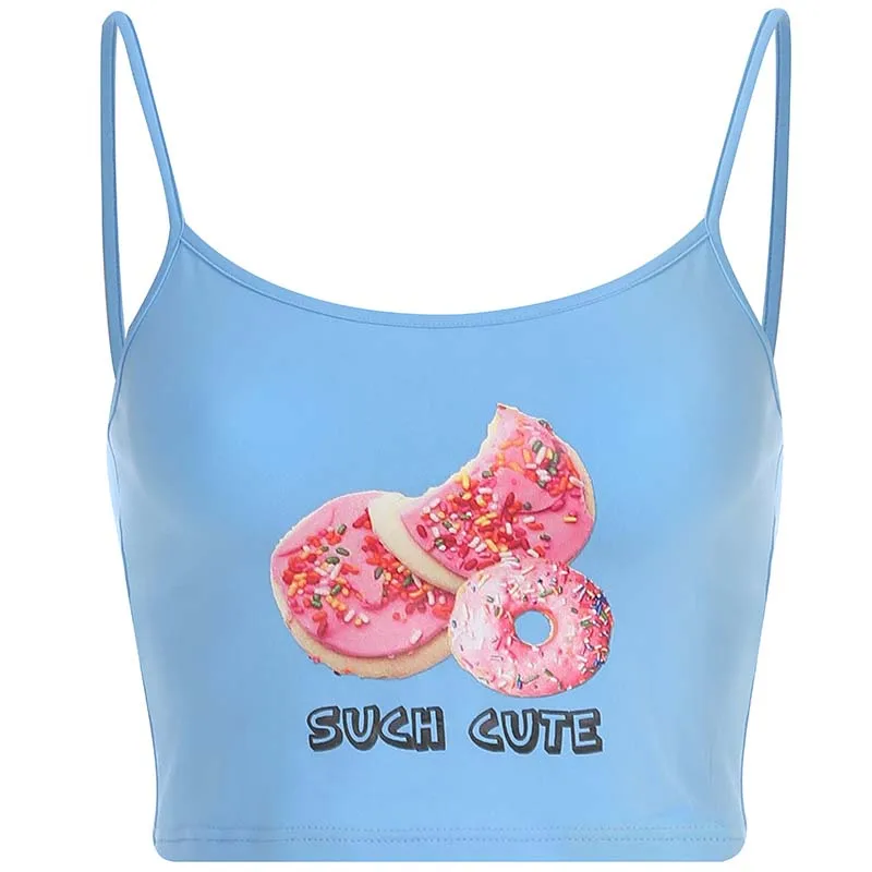 blue tank top SUCHCUTE Женские топы с принтом женские рубашки пастельный укороченный Топ Повседневные Элегантные Kawaii Modis Harajuku корейский модный стиль Неоновая тема - Цвет: blue tank top