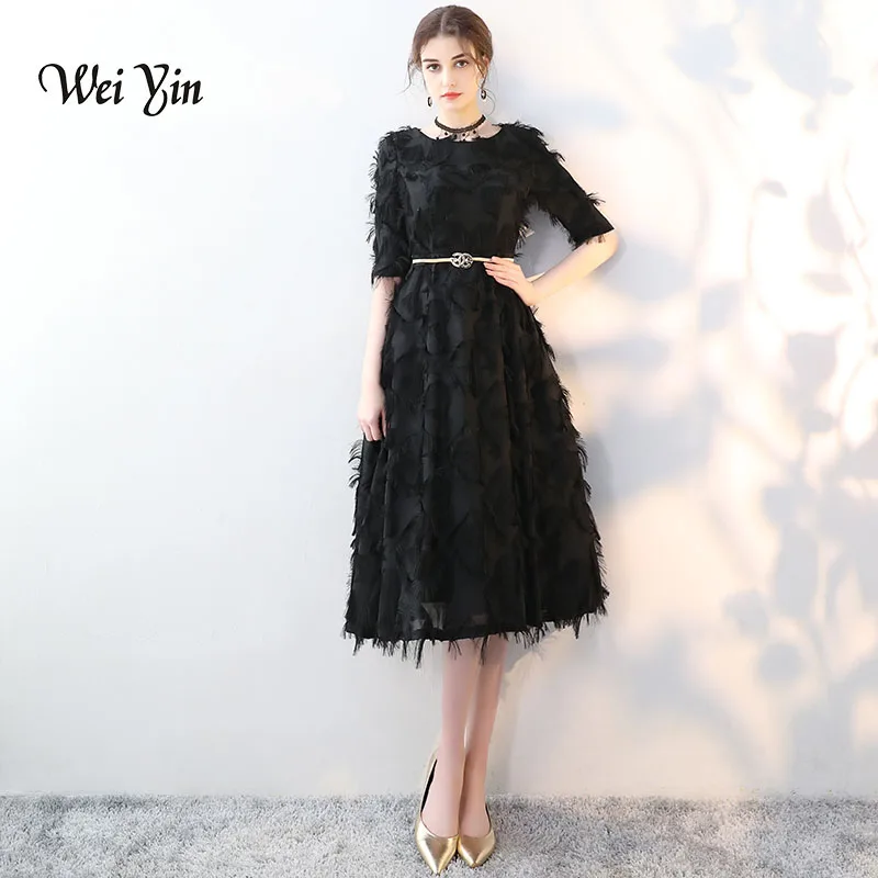 Weiyin 2019 короткое вечернее платье с коротким рукавом винтажные черные официальные