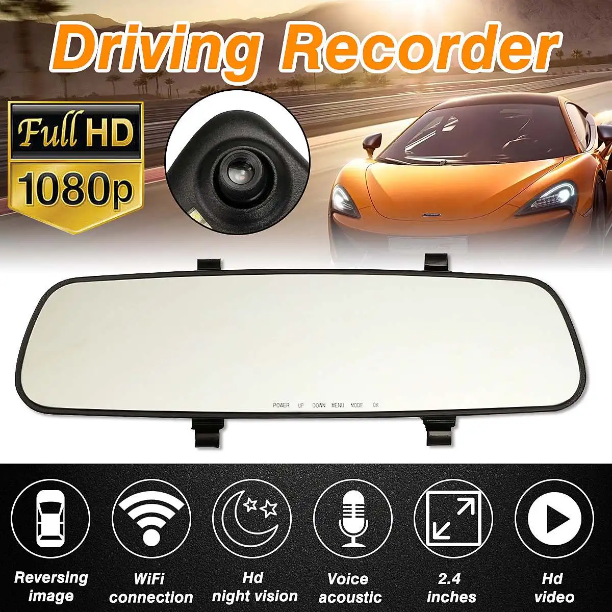 2,4 ''720 P HD зеркало заднего вида смарт-камера монитор приборная панель камера DVR рекордер