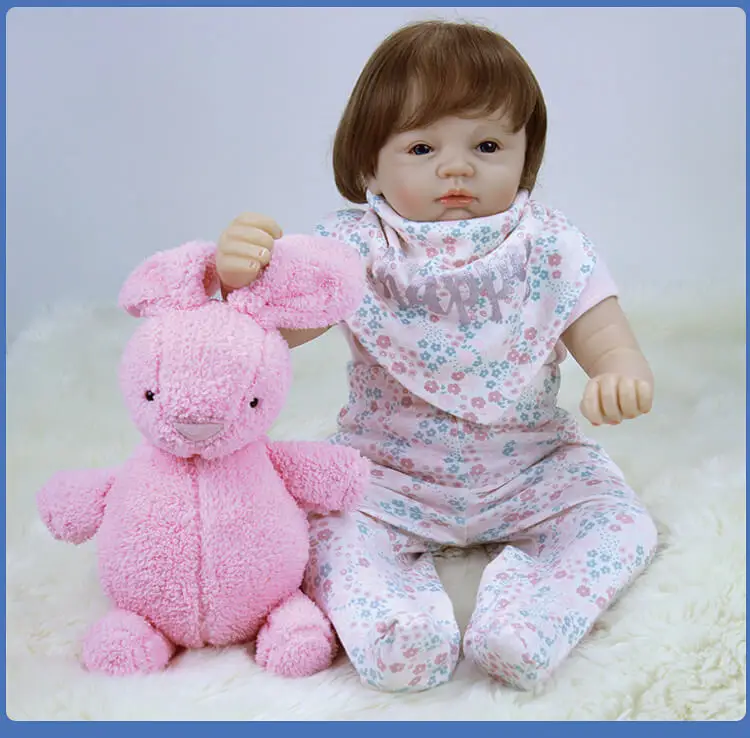 

22"53cm silicone doll reborn real alive newborn girl boy princess doll with pink bear doll accessories Bebes reborn bonecas