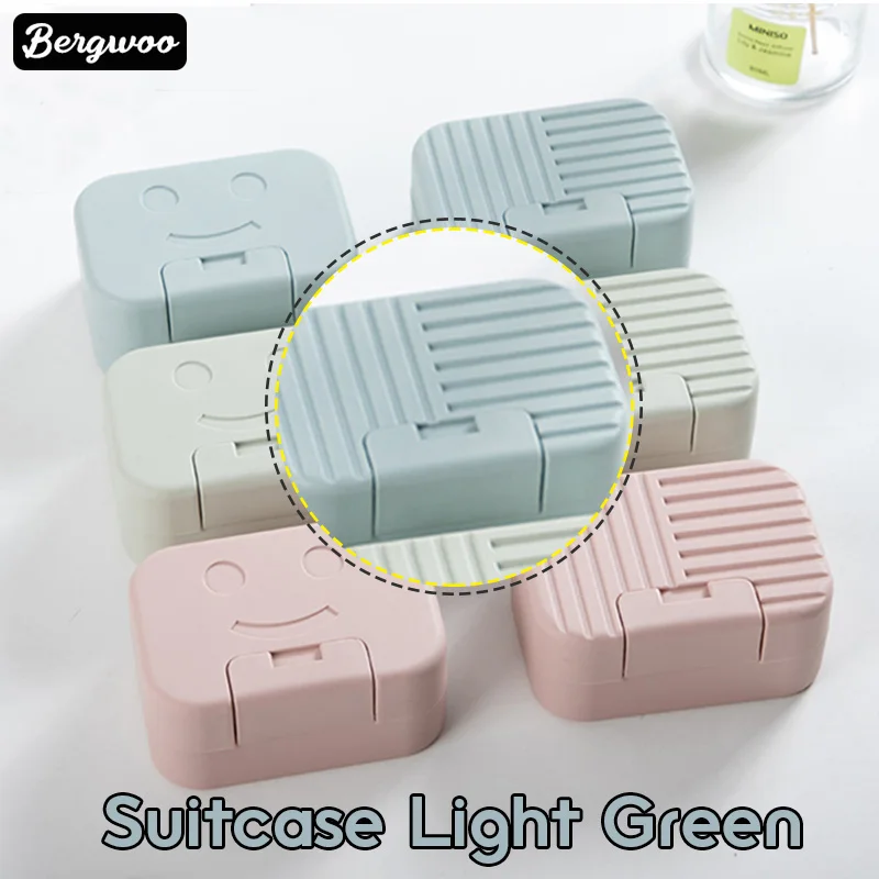 Suitcase Blue 1pc Портативная Коробка для мыла для путешествий, чехол для мыла с улыбающимся лицом, пластиковый чехол для мыльницы с крышкой и пряжкой - Цвет: Suitcase Blue 1pc