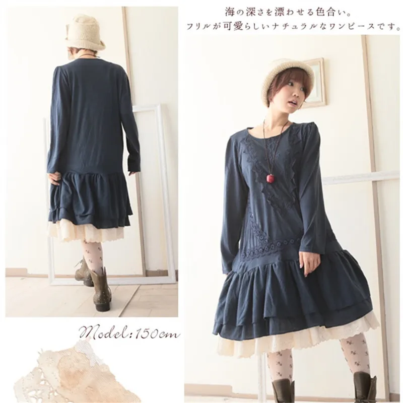 Зимнее плотное вязаное женское платье свободное винтажное хлопковое Mori Girl Vestido