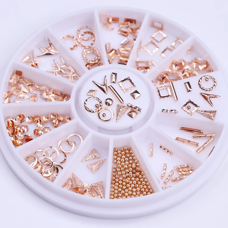 Заклепки из розового золота 3D украшения для ногтей круглые и квадратные бусины