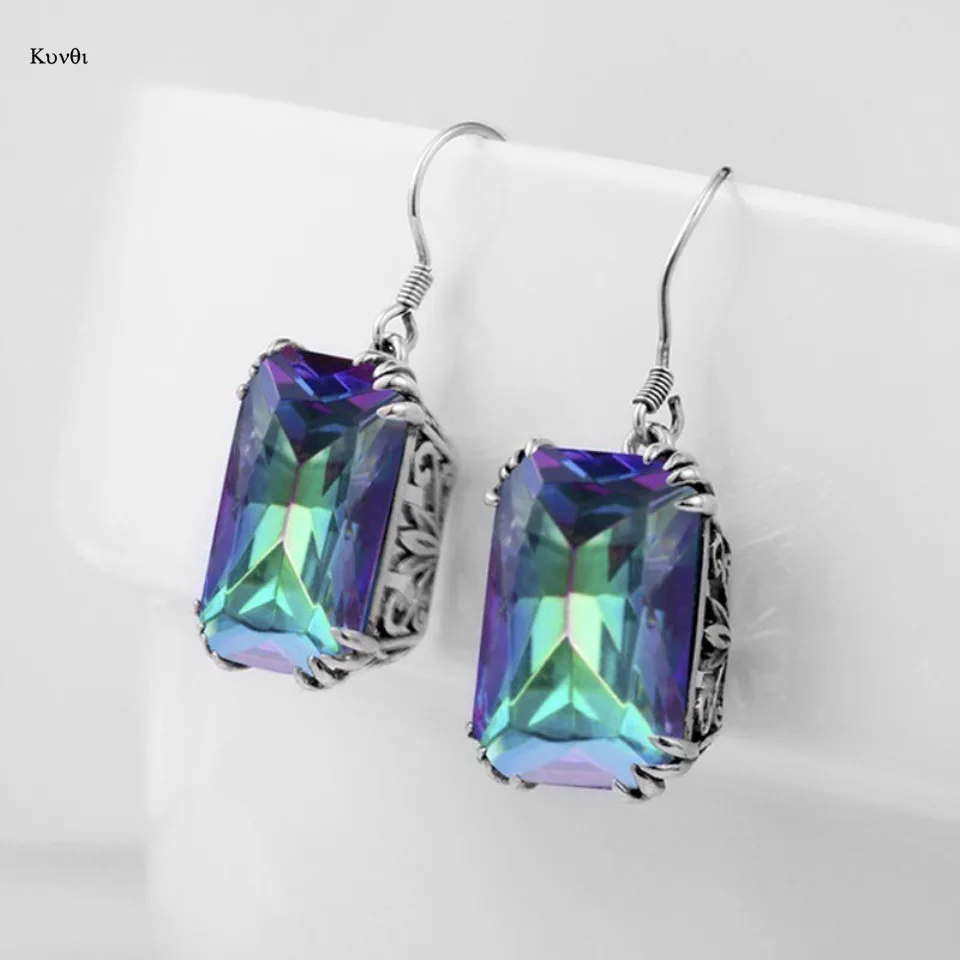 Классические Серебряные Элегантные большие квадратные длинные висячие серьги с