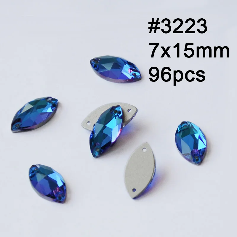 Navette 7X15mm 96pcs Смешанные формы Синий Циркон Круглые пришивные стразы Серебряная задняя часть с отверстиями плоская задняя сторона пришитые Стразы для украшения одежды - Цвет: Navette 7X15mm 96pcs
