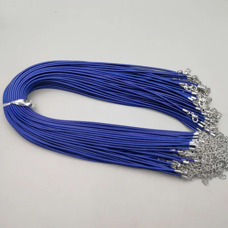 

Wholesale fashion 2mm blue color Wax Leather Cord Necklace 45cm Lobster Clasp Rope Chain Jewelry Accessories 100pcs/lot