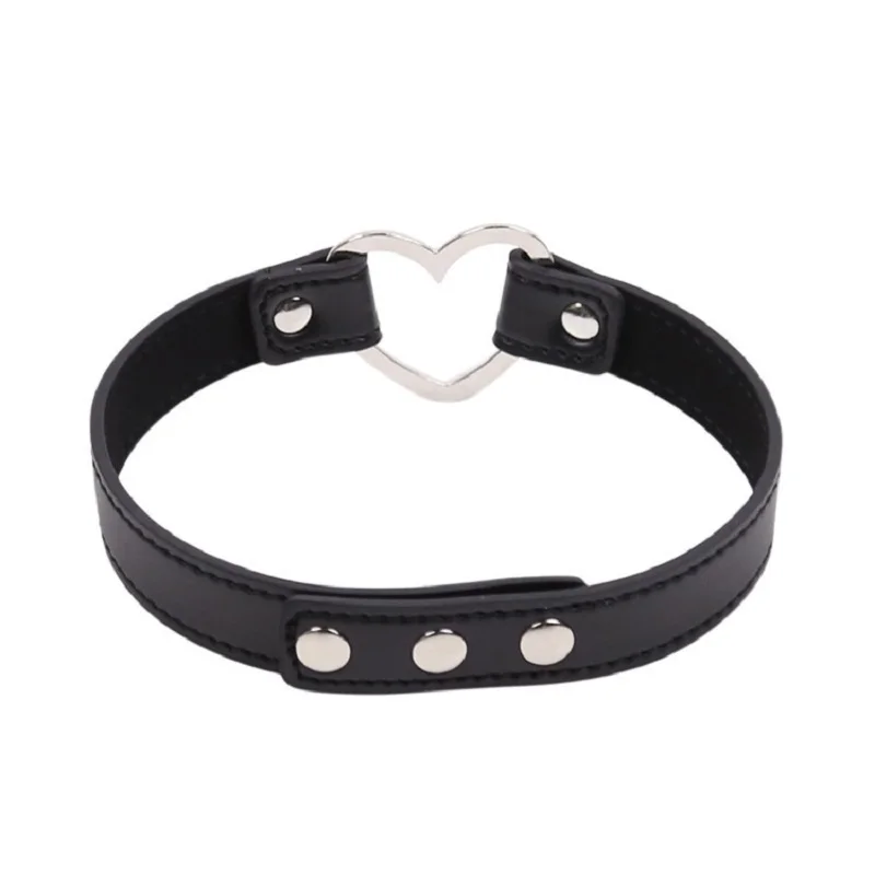 БДСМ бондажный ошейник с сердцем металлический кожаный ремешок на воротник