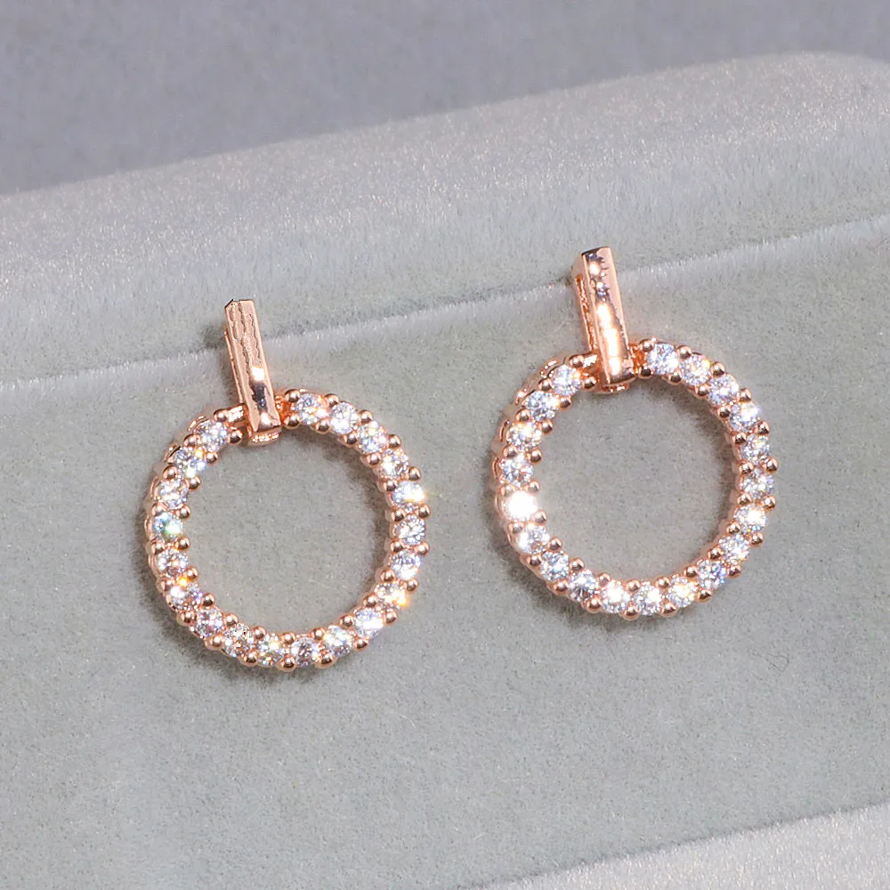 2018 новые роскошные круглые серьги с кристаллами розового золота кубическим