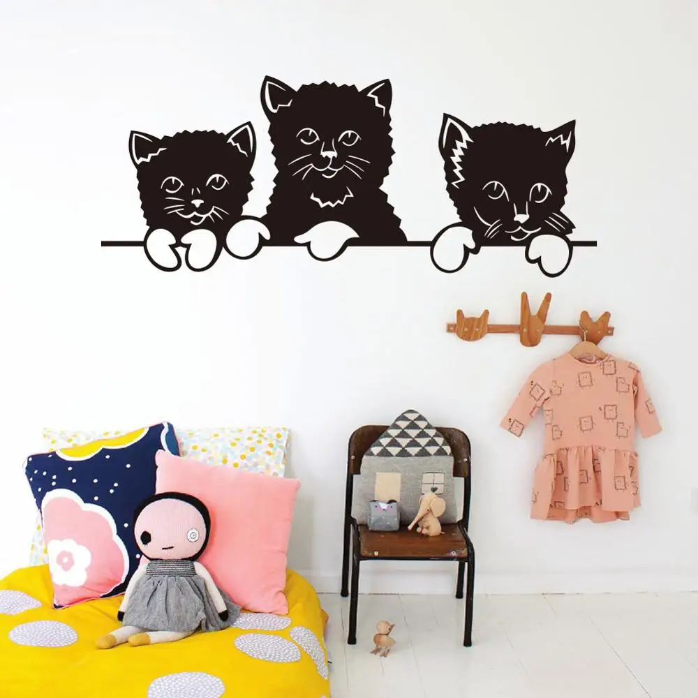 Игриво милый стикер на стену с кошкой Moder Кошка наклейки для детей домашний декор