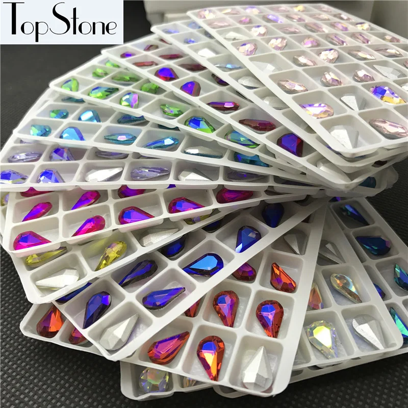 TopStone Drop Crystal Colors AB 6x10 мм 8x13 стеклянный кристалл в форме слезы модные камни с острым