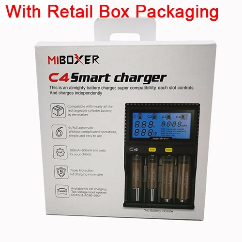 C4 зарядное устройство Miboxer для 10340 10440 AA AAA 14500 18650 26650 зарядное устройство Универсальное зарядное устройство 4 канала - Цвет: With Box