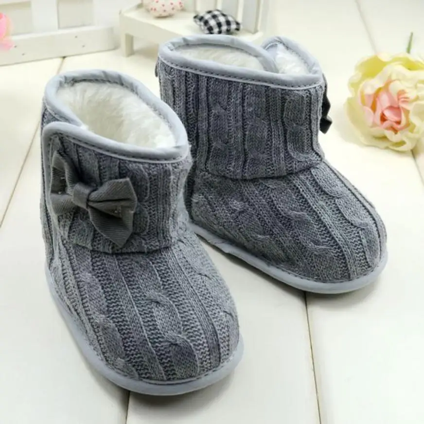 1Pair Woolen Yarn Baby Bowknot Soft Sole Winter Warm Anti-slip Comfortable Shoes Boots For Great Gift To 25 |