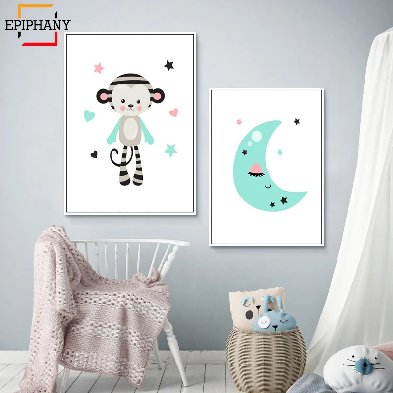 Детский единорог Печать сонные глаза скандинавский стиль Милая обезьяна
