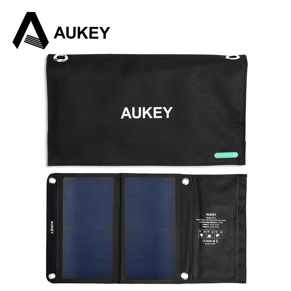 Aukey Dual USB Порты и разъёмы Солнечный Зарядное устройство для Apple Iphone Android (складной