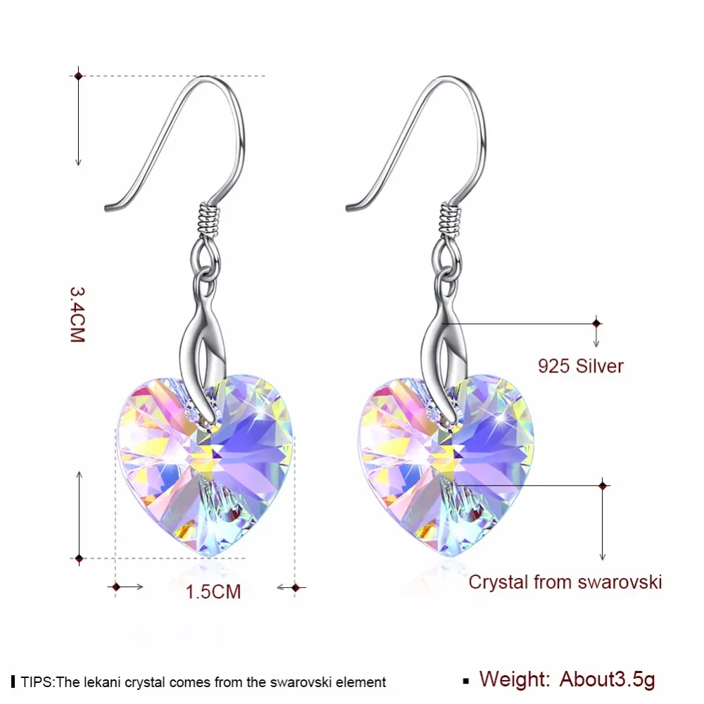 Длинные серьги с кристаллом Swarovski ювелирные изделия из серебра 925 пробы сердцем