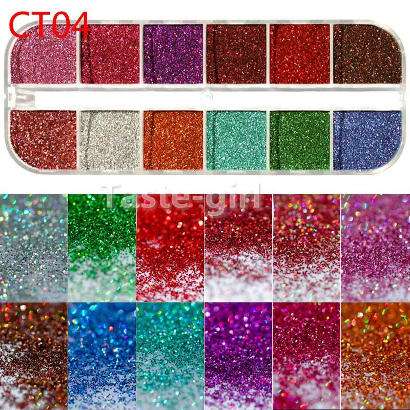 CT04 1 коробка, Смешанные Лазерные звездочки, сердце, блестки для ногтей, блестки, наклейки для дизайна ногтей, аксессуары для маникюра, акриловый набор для ногтей - Цвет: CT04