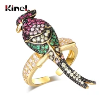 kinel fashion gold animal jewelry colorful parrot ring for women inlaid zircon luxury party accessories open ring bridal gifts