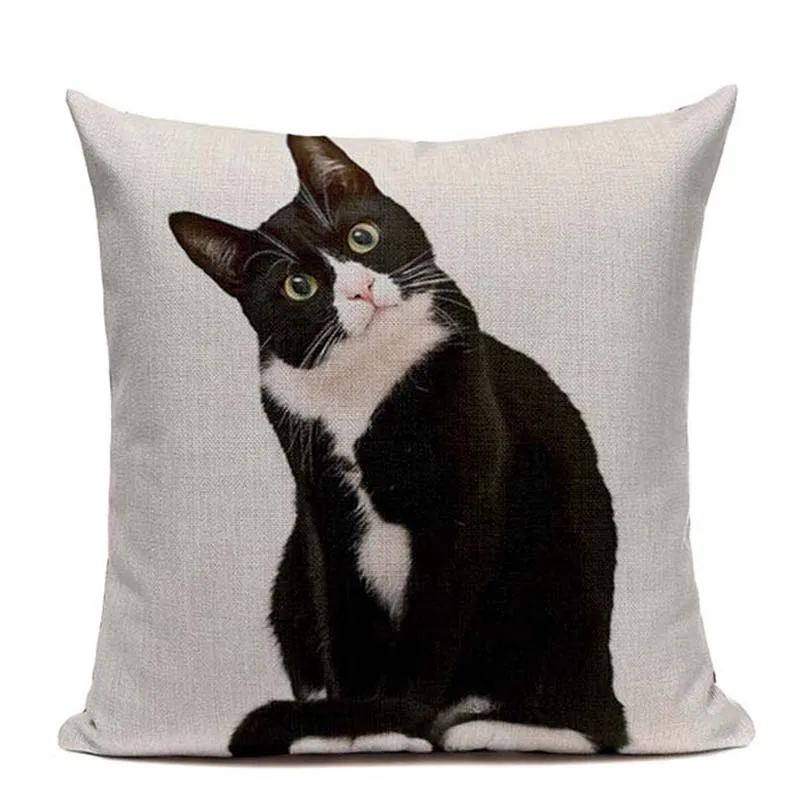 Льняная наволочка Pumelo Tree, черная-белая, кот