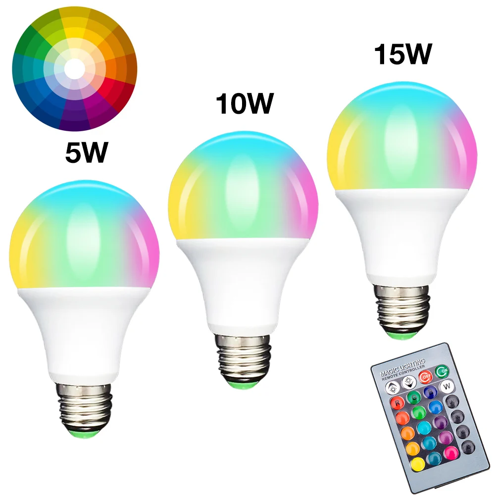 E27 светодиодный 5/10/15 Вт 16 Магия изменения цвета лампы 220 V 110 V RGB+ белый пульт дистанционного управления смарт-лампа освещения с регулируемой яркостью памяти+ ИК-пульт дистанционного управления Управление