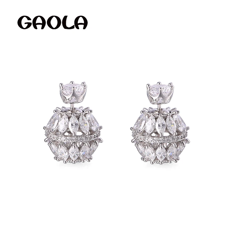 

GAOLA High Quality Cubic Zirconia Jewelry Round Ball Stud Earrings Women Girl Horse Eye Earring Christmas Gift GLE6943Y