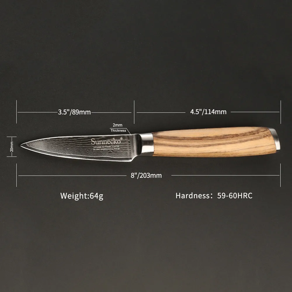 

SUNNECKO 3.5" inch Paring Knife Kitchen Chef Knives Damascus Steel Sharp Blade Original Wood Handle Peeling Fruit Cutting Tools