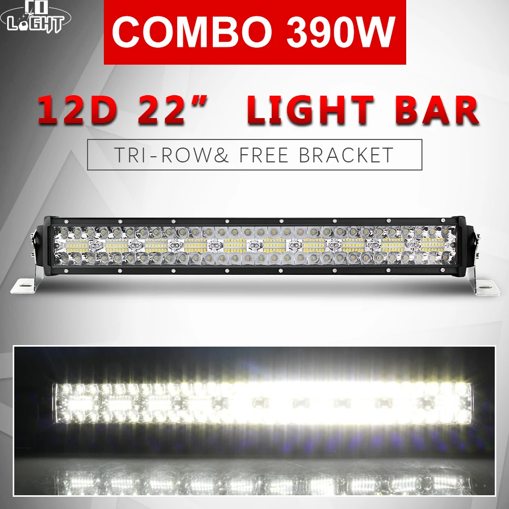 CO LIGHT 12D светодиодный свет бар автомобиля 22 дюймов 390 Вт рабочий 12 в 24 3 ряда комбо