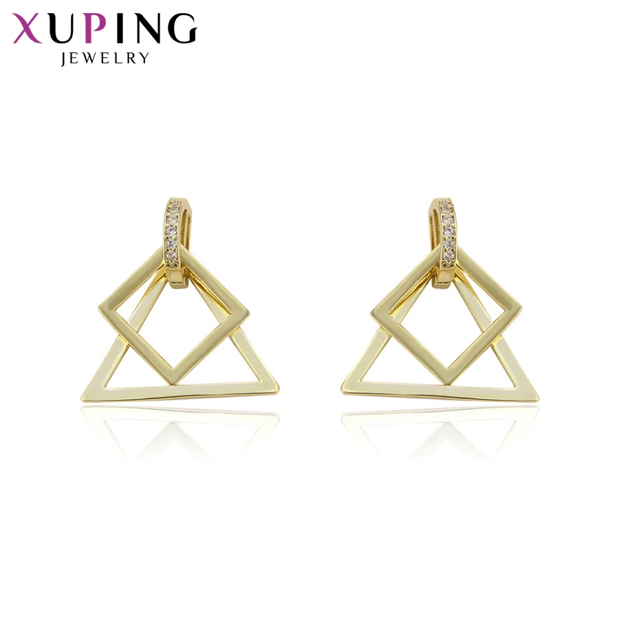 Xuping Jewelry Fashion Triangle Design Earrings Light Yellow Gold Color Plated for Women Thanksgiving Gift 94427 | Украшения и