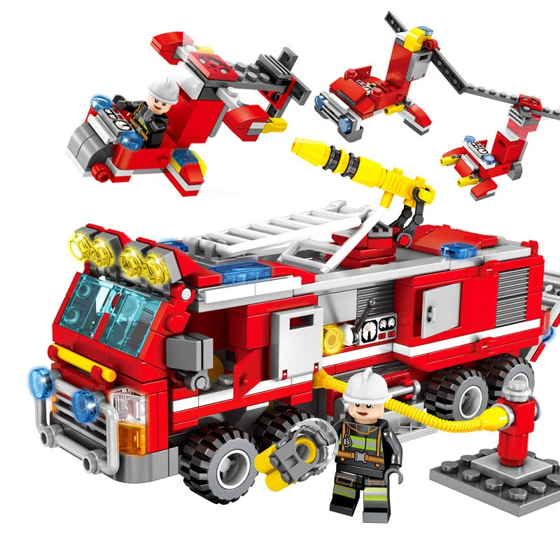 Fire Fighting Trucks Car Helicopter Boat Building Blocks Station Compatible Legoing City Firefighter Figures Children Toys | Игрушки и