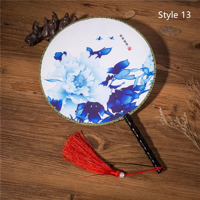 Style 13 28 Стиль s Женский Классический танец Круглый Китайский стиль ручной двусторонний цветок Печатный Шелковый круговой вентилятор с кисточкой кулон - Цвет: Style 13