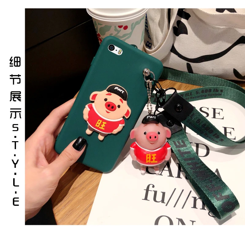 Чехол для iPhone X Красный новогодний чехол со Свинкой 5/5S/se 6 S мягкий 7/8 + ремешок