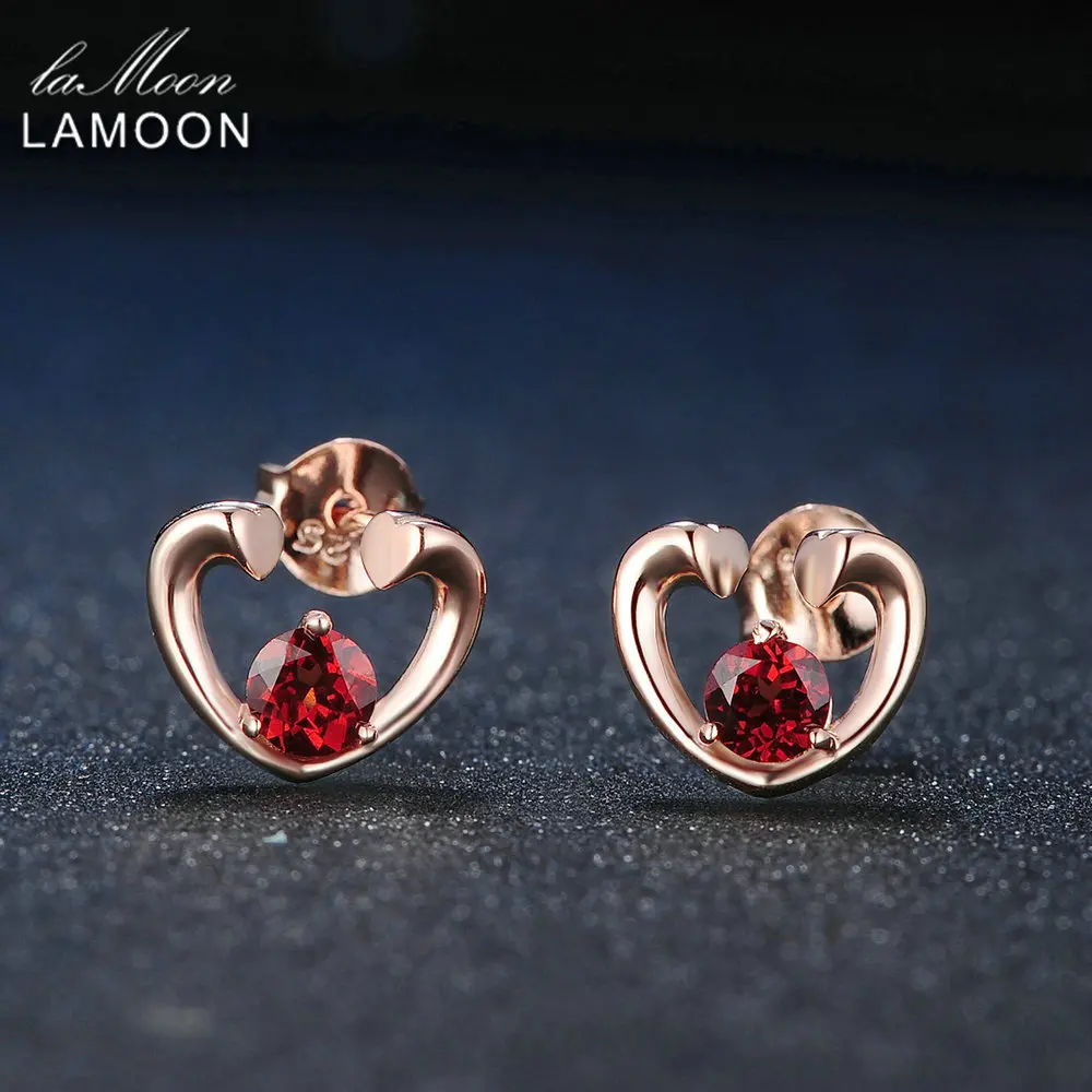 Lamoon Мода 0 6 ct 100% натуральный красный гранат 925 пробы Серебряная любовь серьги