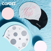 copozz elastic silicon rubber waterproof protect ears long hair sports swim pool hat free size swimming cap for men women adults