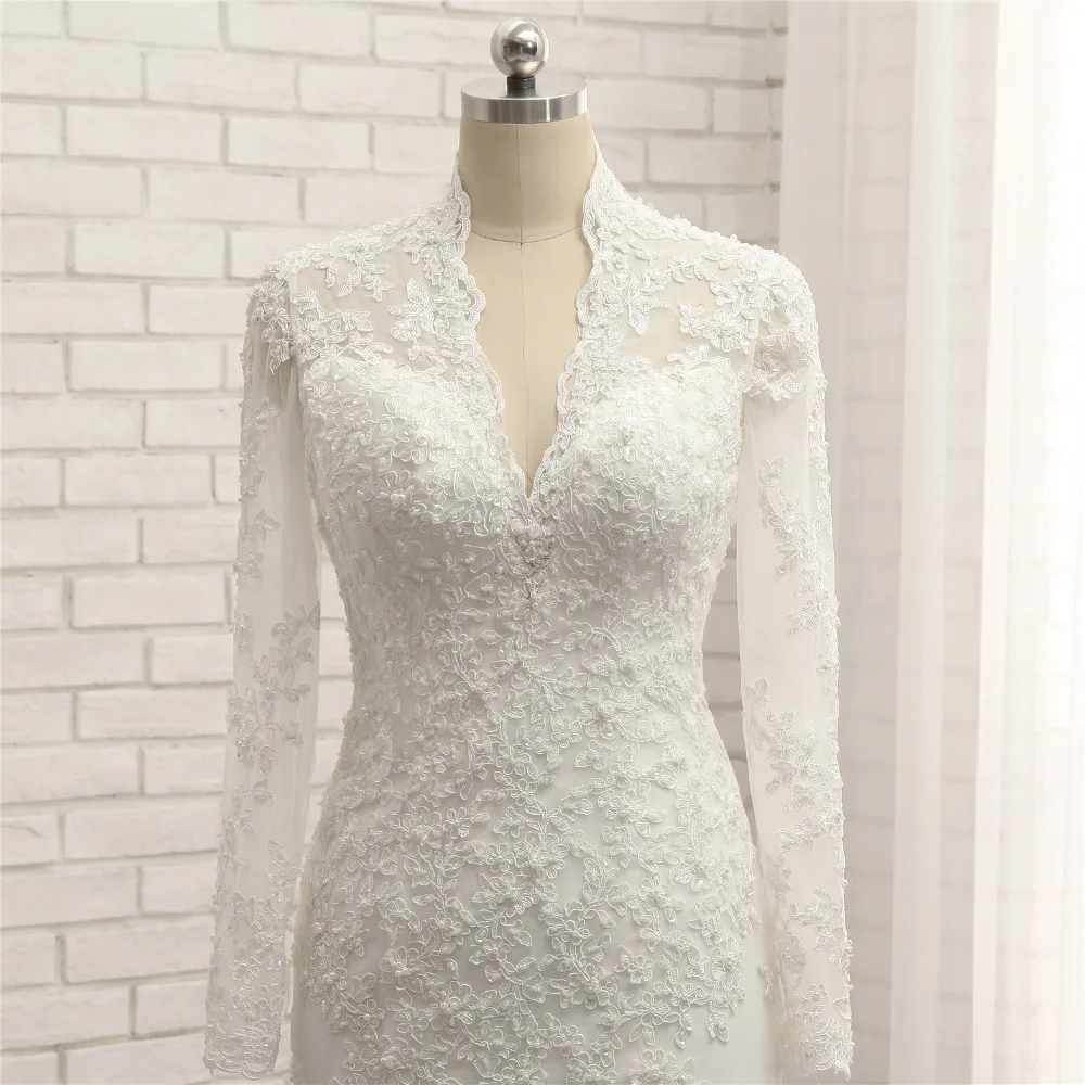 Женское свадебное платье с длинным рукавом винтажное кружевное невесты со
