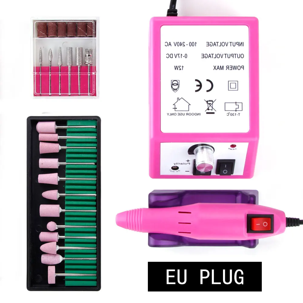Pink EU Plug Set4 Дрель для ногтей, электрический аппарат для маникюра, гель для удаления кутикулы, фрезерные керамические сверла, набор фрез для педикюра, машинка для маникюра, дизайн ногтей - Цвет: Pink EU Plug Set4