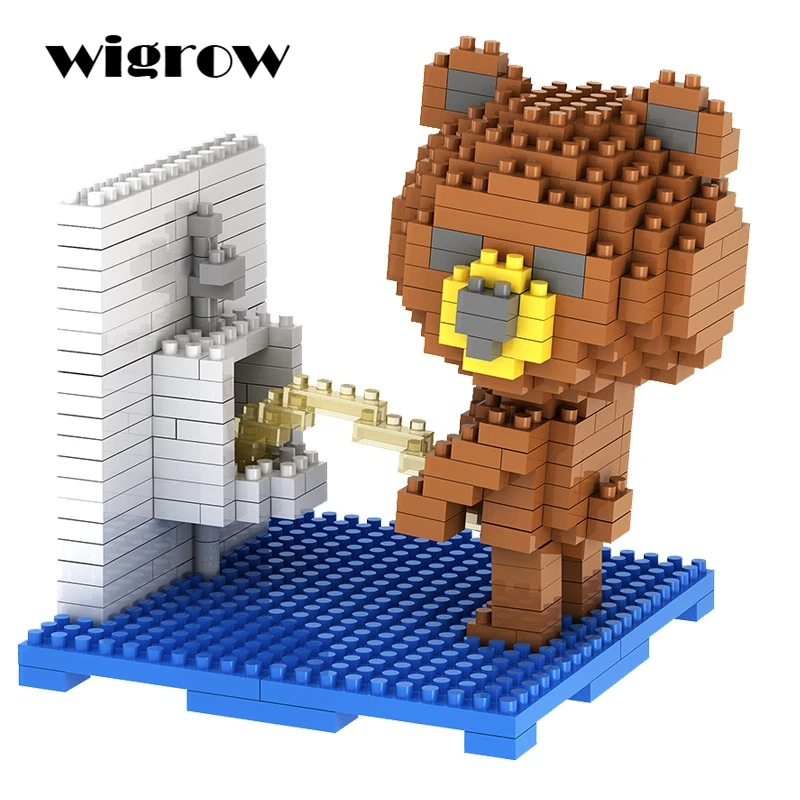 Wigrow мини медведь здание дети развивающие блоки игрушки DIY мультфильм модель