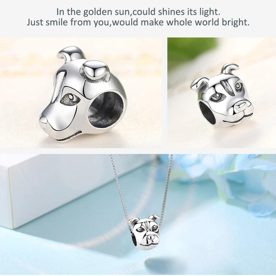 FOREWE 100% Стерлинговое Серебро 925 пробы милые животные голова собаки Очаровательные