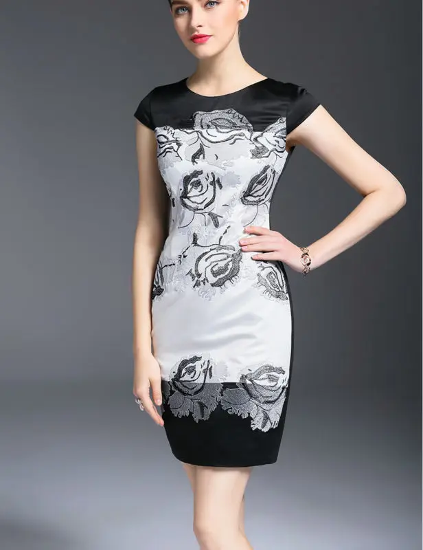 Women dress vintage flower embroidery patchwork OL office ladies dresses C3716 | Женская одежда