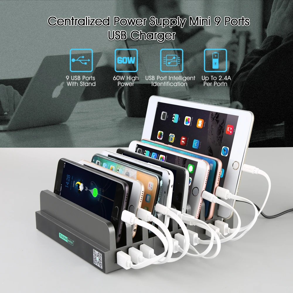 Sipolar 9 портов USB зарядное устройство подставка Док-станция с 8 шт зарядная док-станция Слоты 3 шт Кабели для мобильных телефонов iPad планшетов